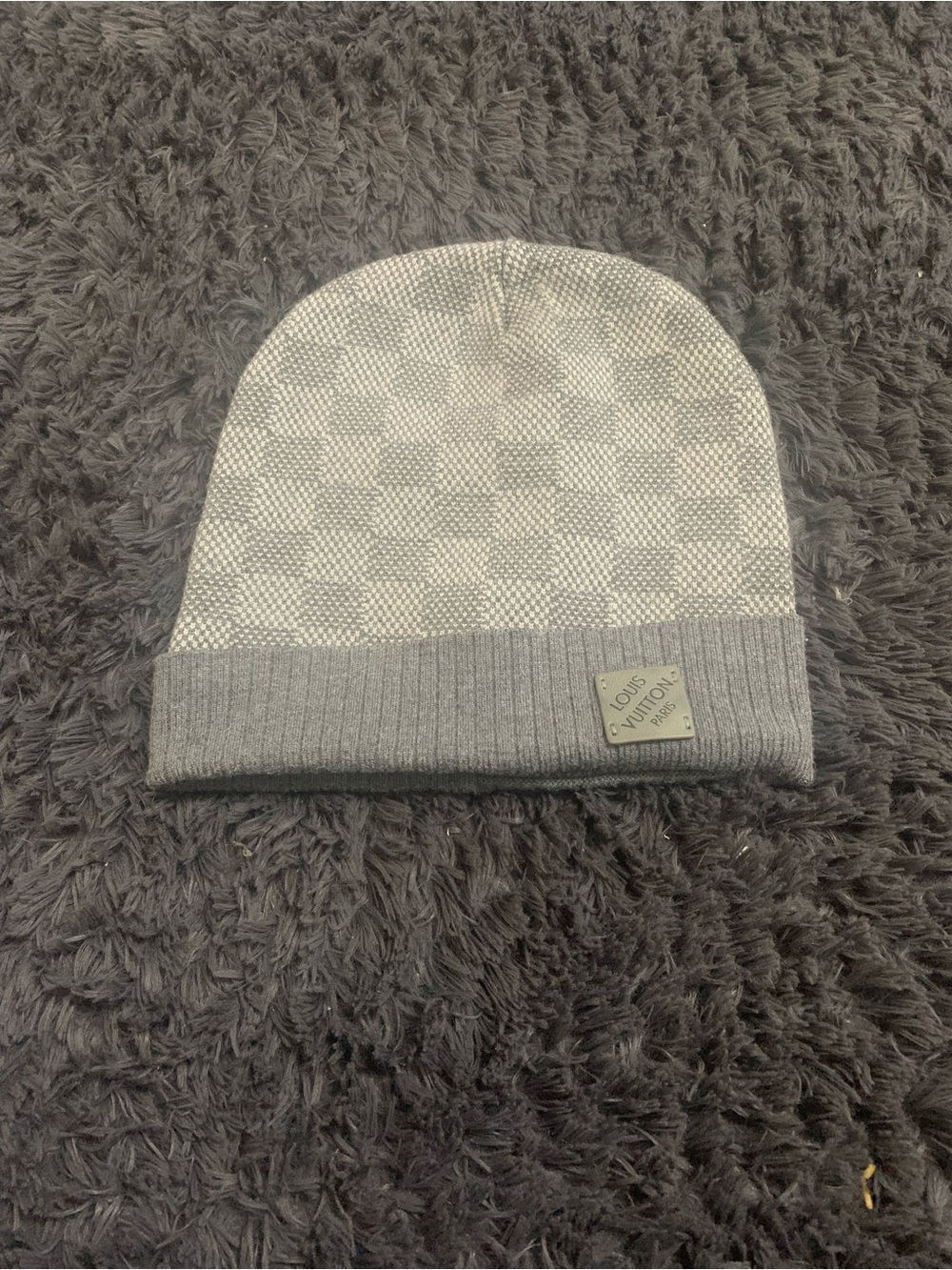 Louis Vuitton Gray Damier Knit Cuffed Beanie